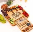 Tabuleiro de charcutaria personalizado de bambu com conjunto de facas 34x34cm