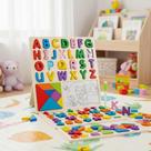 Tabuleiro Educativo Pedagógico Montessori Encaixe Números e Letras Com Quadro Caneta para Desenhar