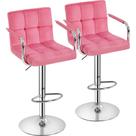 Taburete de Bar Yaheetech Terciopelo Giratorio Ajustable Rosa 92-113 cm