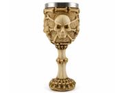Taça Cálice Em Aço Inox e Resina 6 Caveiras Osso Crânio Medieval Rock Colecionável Decorativo Coquetel Cerveja