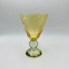 Taça de Vidro Âmbar com Base Verde Lapidada 18x13cm 300ml