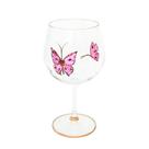 Taça para Gin Cristal Pintada à Mão Borboleta Rosa