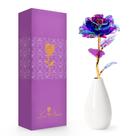 Tacador de flores de rosas artificiais com caixa de presente de vaso de cerâmica