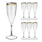 Taças De Espumante Acrílico 170ml 6pcs Borda Dourada Prime