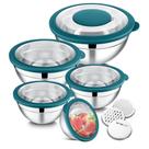 Taças de mistura E-far, conjunto de 5 com tampa de 4,6/2,6/1,5/1/0,7 QT