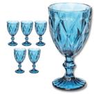 Taças Diamante Copos Vidro Azul Bico De Jaca 300ml - 6Un