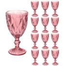 Taças Diamante Copos Vidro Lilás Bico De Jaca 300ml - 12Un