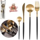 Talher De Inox Preto Com Dourado Colher / Faca / Garfo / Colher De Sobremesa 4 Pecas Bons Cheff