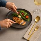 Talheres 24 Peças Dourado Faqueiro Jantar Mesa Garfo Faca Colher Luxo