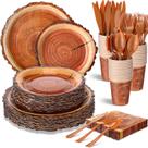 Talheres de acampamento Wood Grain Slice para 50 convidados FillTouch
