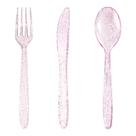 Talheres descartáveis Glitter WDF 360 Pink Glitter Plastic