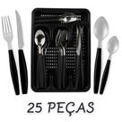 Talheres Faqueiro Jogo de Talheres Inox 25 Peças Porta Talher Gaveteiro Preto Vermelho Branco