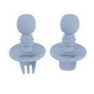 Talheres Flex de Silicone Azul Seguros para Bebês com Escudo Limitador
