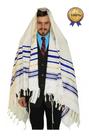 Talit Ortodoxo Gadol Jumbo Azul Com Dourado 130x180cm - De Israel - Talitnia