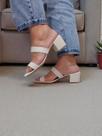 Tamanco Feminino Confortável Casual Passeio Trabalho Salto Médio Grosso Off Whit