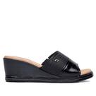 Tamanco Feminino Pegada Couro Anabela Texturizado Preto/Bege Tamanco Feminino Pegada Couro Anabela Texturizado Preto/Bege