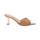 Tamanco Feminino Stessy Mule Bico Folha Salto Taça Cromado Tachas Luxo
