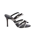 Tamanco Luiza Barcelos Feminino Preto Salto Alto Laços Strass