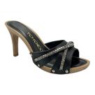 Tamanco Tchocco Feminino Salto Alto Fino Couro Preto Strass Retrô 52307