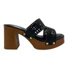 Tamanco Tchocco Salto Clog Grosso Couro Preto Retrô Vintage 60502