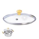 Tampa 20cm Vidro Temperado Borda Inox para Panelas e Frigideiras + Pomel Madeira