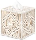 Tampa de lenços Mkono Macrame Square Open-Bottom Ivory