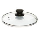 Tampa de Vidro 24 cm com Borda de Aço Inox e Pomel com Saida para Vapor Preto