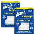 Tampões de Ouvido Mack's Pillow Soft Silicone - 6 Pares (2 Pacotes)