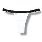 Tanga Fany Bicolor Black and White Biquíni Liso Branco Semi Fio Marquinha de Fita Regulável Detalhe Preto