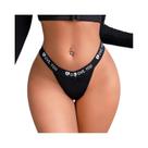 Tanga Feminina De Cintura Baixa Respirável Com Design De Letras, Lingerie Sexy Sólida, Roupa Íntima