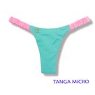 Tanga Flora verde Mint Biquíni Liso Fio Dental Elástico Frufru Marquinha de Fita Detalhe Rosa Iogurte