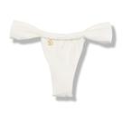 Tanga Gali Pérola Biquíni Fio Dental Cortininha Regulável Tecido Texturizado Semibrilho Off-White