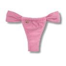 Tanga Gali Safira Biquíni Fio Dental Cortininha Regulável Tecido Texturizado Semibrilho Rosa Antigo