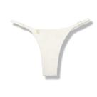 Tanga Mia Pérola Biquíni Cor Off-White Semi Fio Tira Fina Regulável Marquinha de Fita Tecido Texturizado Semibrilho