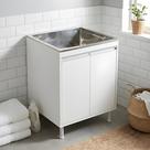 Tanque De Lavanderia Em Inox 46l Com Balcão 2 Portas 100%Mdf