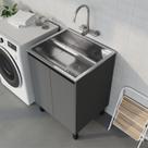 Tanque de Lavanderia Inox 46L com Gabinete MDF 61cm Cinza Chumbo Grafite, Entregue Montado, com Válvula e Sifão