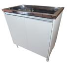 Tanque de Lavanderia Inox 47 L com Cuba Docol, Válvula, Sifão e Gabinete MDF 82 cm Branco Fosco Entregue Montado