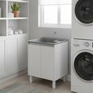Tanque de Lavanderia Plástico 30 L com Esfregadeira Lateral e Gabinete Grande em MDF Branco, Entregue Montado, com Válvula e Sifão Tanque de Lavanderia Plástico 30 L com Esfregadeira Lateral e Gabinete Grande em MDF Branco, Entregue Montado, com Válvula e Sifão