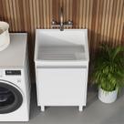 Tanque de Lavanderia Plástico 34 L com Gabinete MDF 53 cm Branco com Válvula e Sifão Entregue Montado