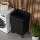 Tanque de Lavanderia Plástico 34L Com Gabinete Preto Black em MDF 53cm Entregue Montado