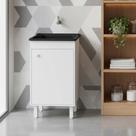 Tanque de Lavar Roupa Plástico 26 Litros Com Gabinete MDF Branco 46cm Entregue Montado