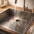Tanque de Lavar Roupas 54x49 cm Em Aço Inox 1,0mm Escovado Grande com Válvula Para Área de Serviço