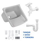 Tanque de Plastico Cinza p/ Lavar Roupa + Sifão + Torneira Viqua