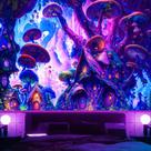 Tapeçaria Atrippy Blacklight Mushroom Tree UV Reactive 130x150cm