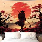 Tapeçaria Atrippy Japanese Anime Samurai Red Sun 130x150cm