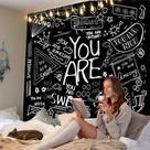 Tapeçaria de parede Atrippy You Are Inspirational Preto Branco 130x150cm