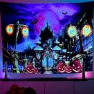 Tapeçaria de parede de abóbora fluorescente de Halloween 150x150cm