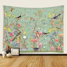 Tapeçaria: flor verde e pássaro, flor da primavera, 200x150cm