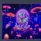 Tapeçaria Fluorescente de Cogumelo Esqueleto de Halloween 150x130cm