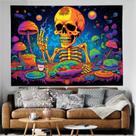 Tapeçaria fluorescente de Halloween, esqueleto de 150 x 130 cm, microtecido
